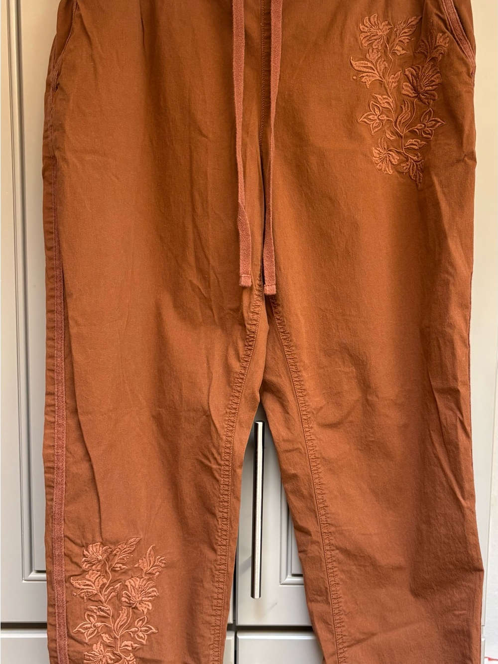 Style & Co. Rust Straight-Leg Embroidered Drawstring Pants